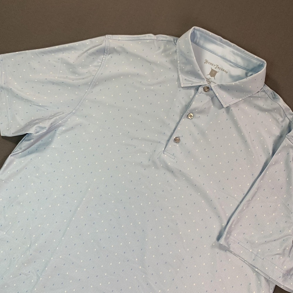 Hickey Freeman Golf Polo Shirt Mens XL Blue Micro Dot Stripe Stretch Performance